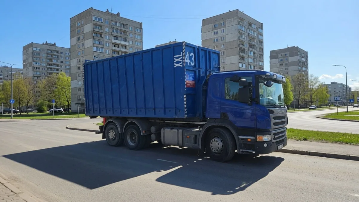 Мультилифт с синим контейнером на 43 м³ на улице