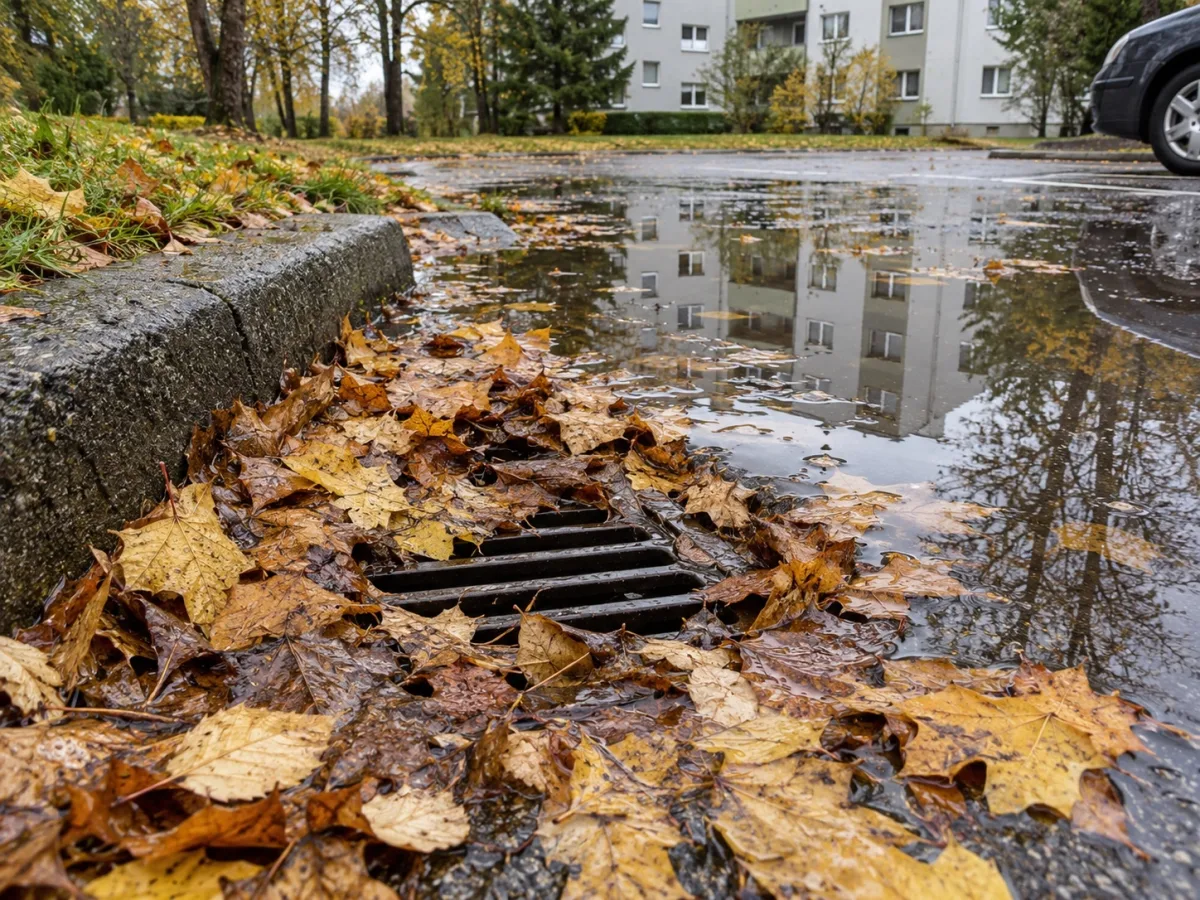 Lehed sademeveekaevu restil ja lomp