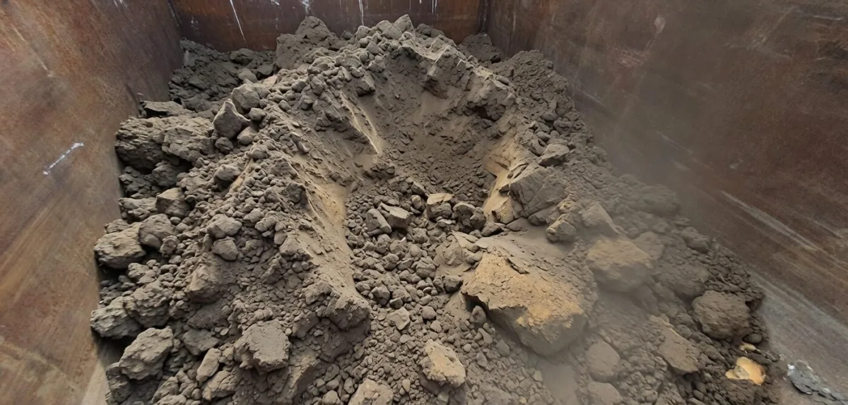Серый грунт с кусками глины в контейнере